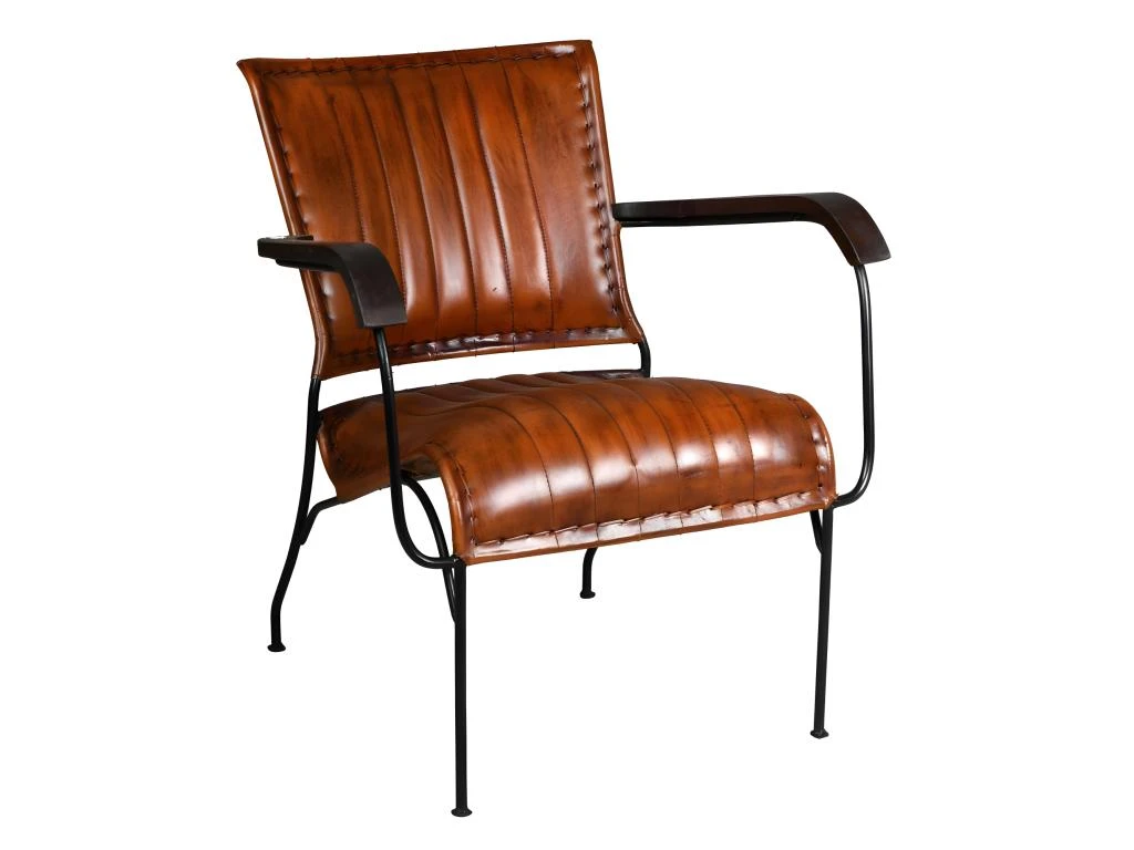 Fauteuil En Cuir De Buffle, Métal Et Bois Verni 1 Fauteuil En Cuir De Buffle, Métal Et Bois Verni