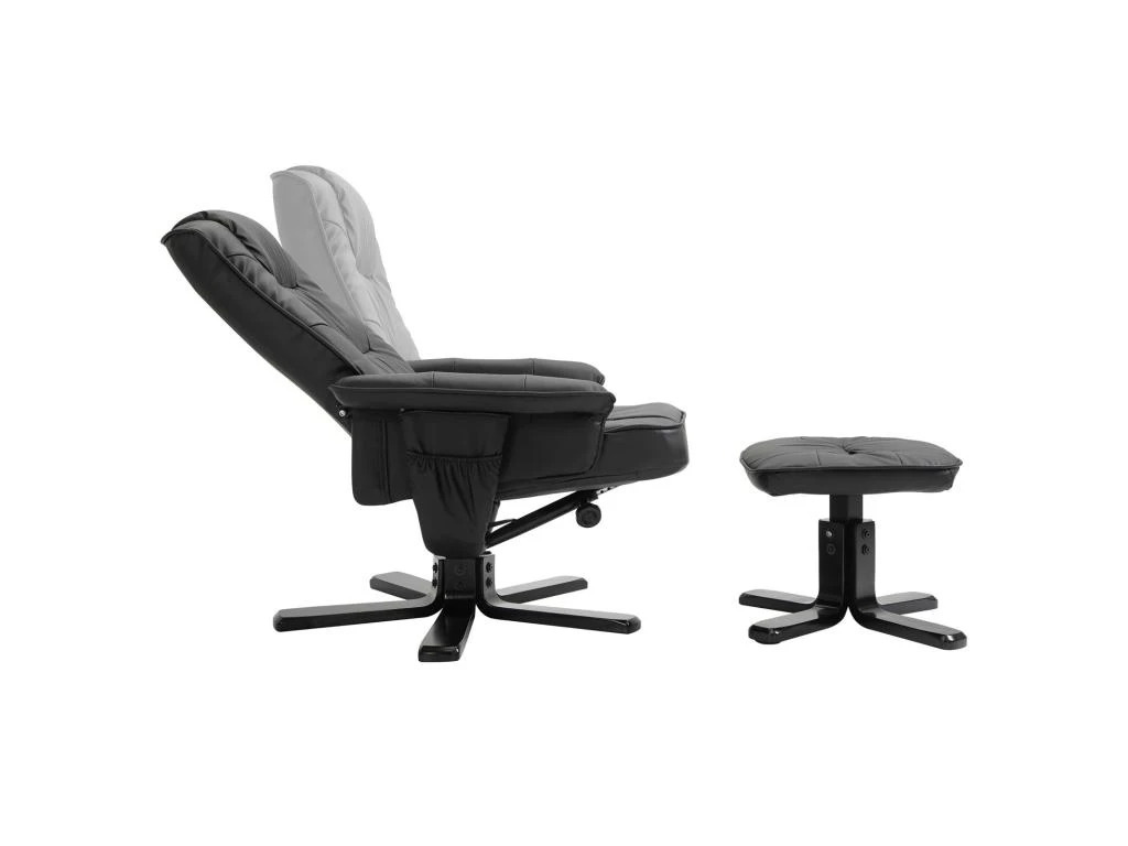 Fauteuil De Relaxation CHARLY Avec Repose-pieds Pouf Siège Pivotant Dossier Iinclinable En Synthétique Noir Et Pieds Noir 3 Fauteuil De Relaxation CHARLY Avec Repose-pieds Pouf Siège Pivotant Dossier Iinclinable En Synthétique Noir Et Pieds Noir – Image 3
