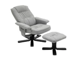 Fauteuil De Relaxation CHARLY Repose-pieds Siège Pivotant Dossier Inclinable Assise Rembourrée Relax, En Tissu Gris Et Pieds Noirs -Deco.fr Soldes Boutique fauteuil 13048877