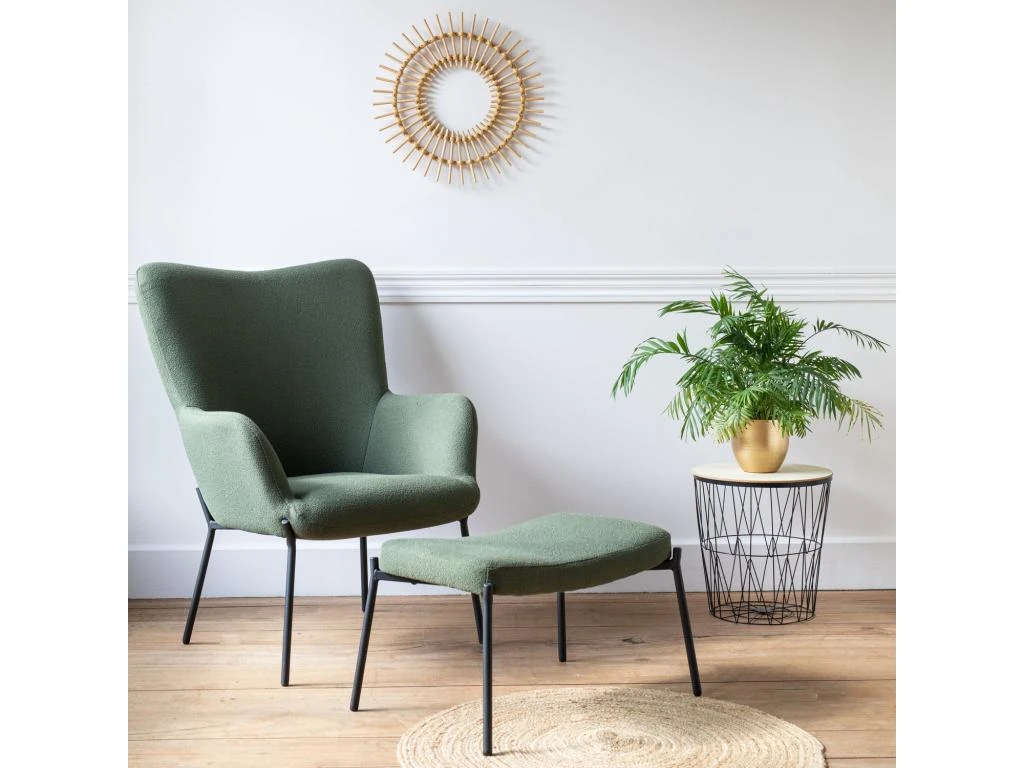 Fauteuil En Tissu Boucle Vert Kaki Avec Repose-pieds EIRA - HAPPY GARDEN 1 Fauteuil En Tissu Boucle Vert Kaki Avec Repose-pieds EIRA - HAPPY GARDEN
