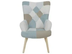 DAMAS - Fauteuil Motif Patchwork Bleu Et Gris -Deco.fr Soldes Boutique fauteuil 13381675