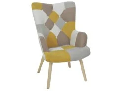 DAMAS - Fauteuil Motif Patchwork Jaune Taupe Et Gris