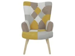 DAMAS - Fauteuil Motif Patchwork Jaune Taupe Et Gris -Deco.fr Soldes Boutique fauteuil 13381685