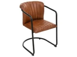 Fauteuil Rétro En Cuir Cognac Et Structure En Métal Noir