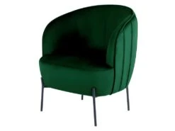 CUT-Fauteuil Lounge En Velours Vert Sapin Et Pieds Métal Noir