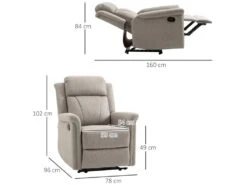 Fauteuil De Relaxation Inclinable Avec Repose-pied Ajustable Revêtement Microfibre Polyester Gris -Deco.fr Soldes Boutique fauteuil 13884733
