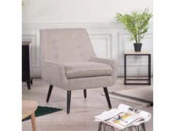 URBAN MEUBLE Fauteuils De Salon Scandinave 1 Personne Petit Canapé Beige Rembourrée épaisse Pied Métal Noir 68*78.5*84cm -Deco.fr Soldes Boutique fauteuil 14021583