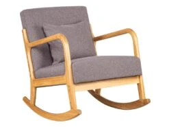 Rocking Chair En Bois Massif Et Tissu Gris