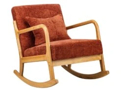 Rocking Chair En Bois Massif Et Tissu Terracotta