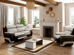 Fauteuil Relax En Microfibre Gris Clair Et Bandes Marrons TALCA