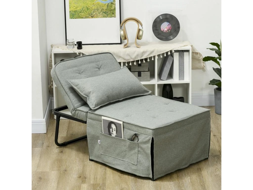 Fauteuil Chaise Longue Lit Pouf 4 En 1 Dossier Inclinable 5 Niveaux Repose-pied Rabattable Châssis Acier Noir Tissu Gris 4 Fauteuil Chaise Longue Lit Pouf 4 En 1 Dossier Inclinable 5 Niveaux Repose-pied Rabattable Châssis Acier Noir Tissu Gris – Image 4