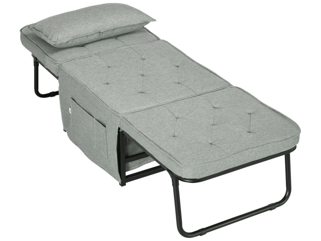 Fauteuil Chaise Longue Lit Pouf 4 En 1 Dossier Inclinable 5 Niveaux Repose-pied Rabattable Châssis Acier Noir Tissu Gris 5 Fauteuil Chaise Longue Lit Pouf 4 En 1 Dossier Inclinable 5 Niveaux Repose-pied Rabattable Châssis Acier Noir Tissu Gris – Image 5