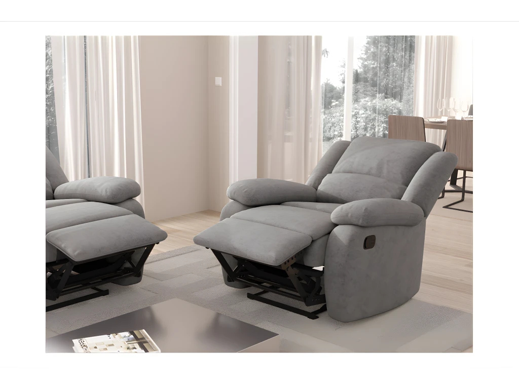 Fauteuil Relaxation 1 Place Microfibre Grise DETENTE 2 Fauteuil Relaxation 1 Place Microfibre Grise DETENTE – Image 2