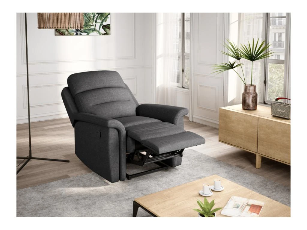 Fauteuil De Relaxation 1 Place En Tissu Gris LÉON - Gris Anthracite 2 Fauteuil De Relaxation 1 Place En Tissu Gris LÉON - Gris Anthracite – Image 2