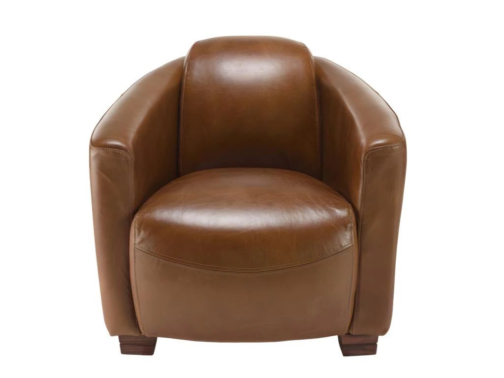 GASTON - Fauteuil Marron CHICAGO Vintage Cuir Pieds Bois 2 GASTON - Fauteuil Marron CHICAGO Vintage Cuir Pieds Bois – Image 2