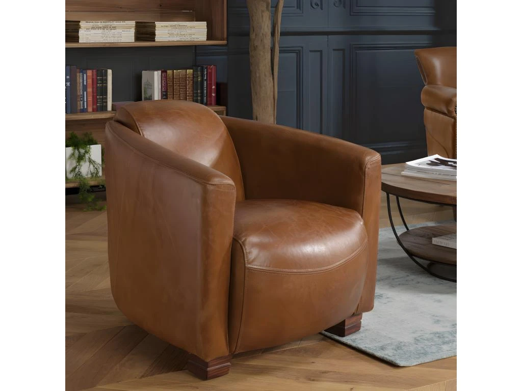 GASTON - Fauteuil Marron CHICAGO Vintage Cuir Pieds Bois 3 GASTON - Fauteuil Marron CHICAGO Vintage Cuir Pieds Bois – Image 3