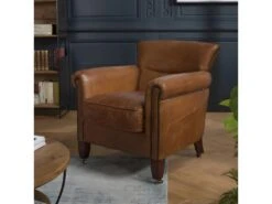 GASTON - Fauteuil Marron VERONE Vintage Cuir Pieds Bois Avec Roulettes -Deco.fr Soldes Boutique fauteuil 14651063