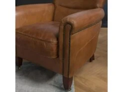 GASTON - Fauteuil Marron VERONE Vintage Cuir Pieds Bois Avec Roulettes -Deco.fr Soldes Boutique fauteuil 14651065
