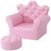 Ensemble Fauteuil Et Pouf Enfant Design Couronne De Princesse - Dossier Et Assise Pouf Avec Boutons Strass Aspect Cristaux - Structure Bois Revêtement Synthétique PVC Rose