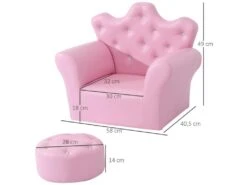 Ensemble Fauteuil Et Pouf Enfant Design Couronne De Princesse - Dossier Et Assise Pouf Avec Boutons Strass Aspect Cristaux - Structure Bois Revêtement Synthétique PVC Rose -Deco.fr Soldes Boutique fauteuil 14801721