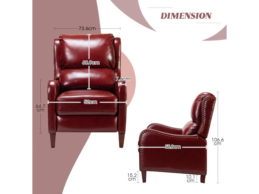 Fauteuil Relax En Cuir Véritable Simple Moderne Avec Dossier & Repose-Pieds Réglables Pour Salon-Bordeaux 10 Fauteuil Relax En Cuir Véritable Simple Moderne Avec Dossier & Repose-Pieds Réglables Pour Salon-Bordeaux – Image 10