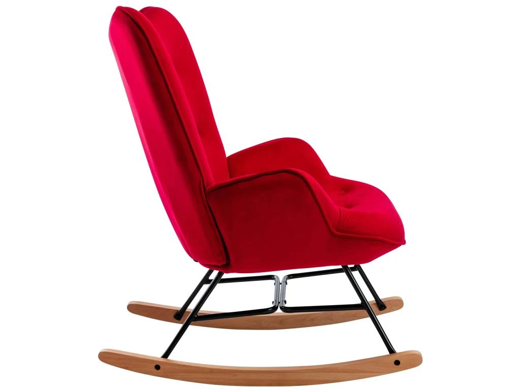 Fauteuil à Bascule Rocking Chair Bouton Décoratif En Tissu Velours Rouge Confortable Et Design FAB10075 2 Fauteuil à Bascule Rocking Chair Bouton Décoratif En Tissu Velours Rouge Confortable Et Design FAB10075 – Image 2