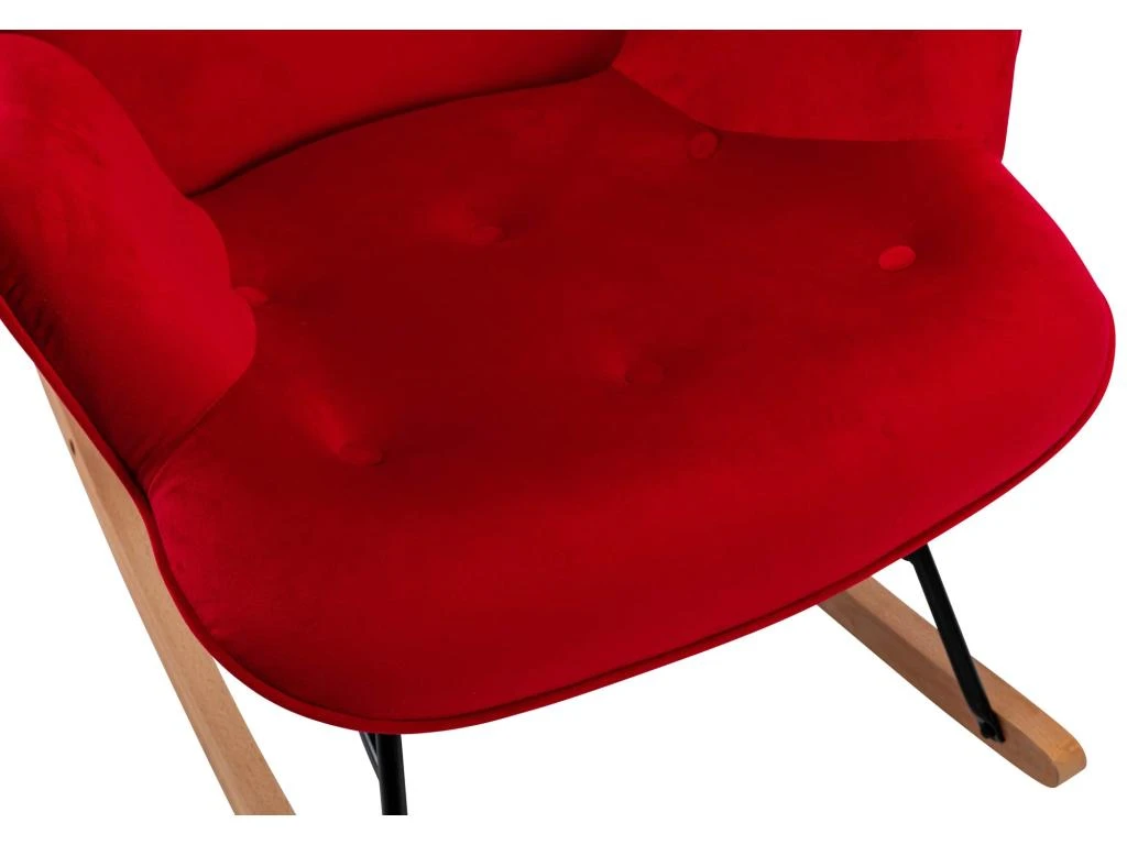 Fauteuil à Bascule Rocking Chair Bouton Décoratif En Tissu Velours Rouge Confortable Et Design FAB10075 4 Fauteuil à Bascule Rocking Chair Bouton Décoratif En Tissu Velours Rouge Confortable Et Design FAB10075 – Image 4
