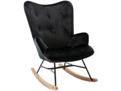 Fauteuil à Bascule Rocking Chair Bouton Décoratif En Tissu Velours Noir Confortable Et Design FAB10070