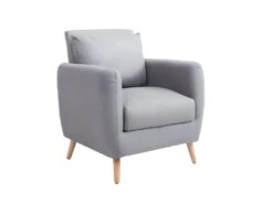 Fauteuil Rembourré Avec Accoudoir Et Coussin En Tissu Gris FAL10021