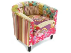 Fauteuil Pour Salon Pink Patchwork, 56 X 62 X 64 Cm, Coton Et Bois, Rose