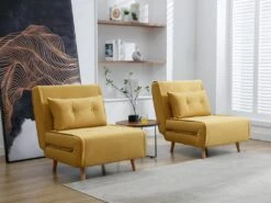 Fauteuil Convertible En Tissu Jaune Moutarde URIBIA