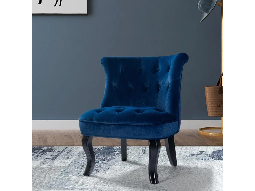 Petit Fauteuil Crapaud Rembourrée Avec Pieds Noirs Pour Salle à Manger, Salon, Entrée & Chambre-Bleu 2 Petit Fauteuil Crapaud Rembourrée Avec Pieds Noirs Pour Salle à Manger, Salon, Entrée & Chambre-Bleu – Image 2