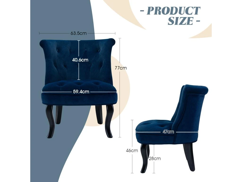 Petit Fauteuil Crapaud Rembourrée Avec Pieds Noirs Pour Salle à Manger, Salon, Entrée & Chambre-Bleu 8 Petit Fauteuil Crapaud Rembourrée Avec Pieds Noirs Pour Salle à Manger, Salon, Entrée & Chambre-Bleu – Image 8