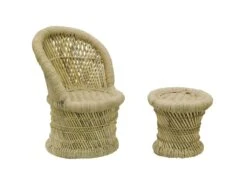 Fauteuil Et Tabouret Pour Enfant En Roseau (Lot De 2)