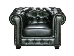 Fauteuil Chesterfield BRENTON 100% Cuir De Buffle - Vert Empire