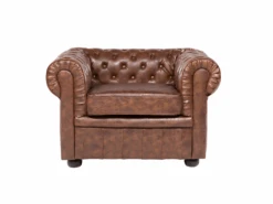 Fauteuil En Cuir PU Marron Rétro CHESTERFIELD -Deco.fr Soldes Boutique fauteuil 16213163