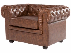 Fauteuil En Cuir PU Marron Rétro CHESTERFIELD -Deco.fr Soldes Boutique fauteuil 16213165
