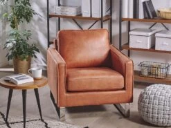 Fauteuil En Cuir PU Marron Doré VIND -Deco.fr Soldes Boutique fauteuil 16216445