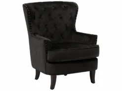 Fauteuil Style Chesterfield En Velours Noir VIBORG II