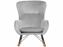 Chaise à Bascule En Velours Gris Clair ELLAN -Deco.fr Soldes Boutique fauteuil 16682001