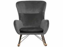 Chaise à Bascule En Velours Gris Foncé ELLAN -Deco.fr Soldes Boutique fauteuil 16683225