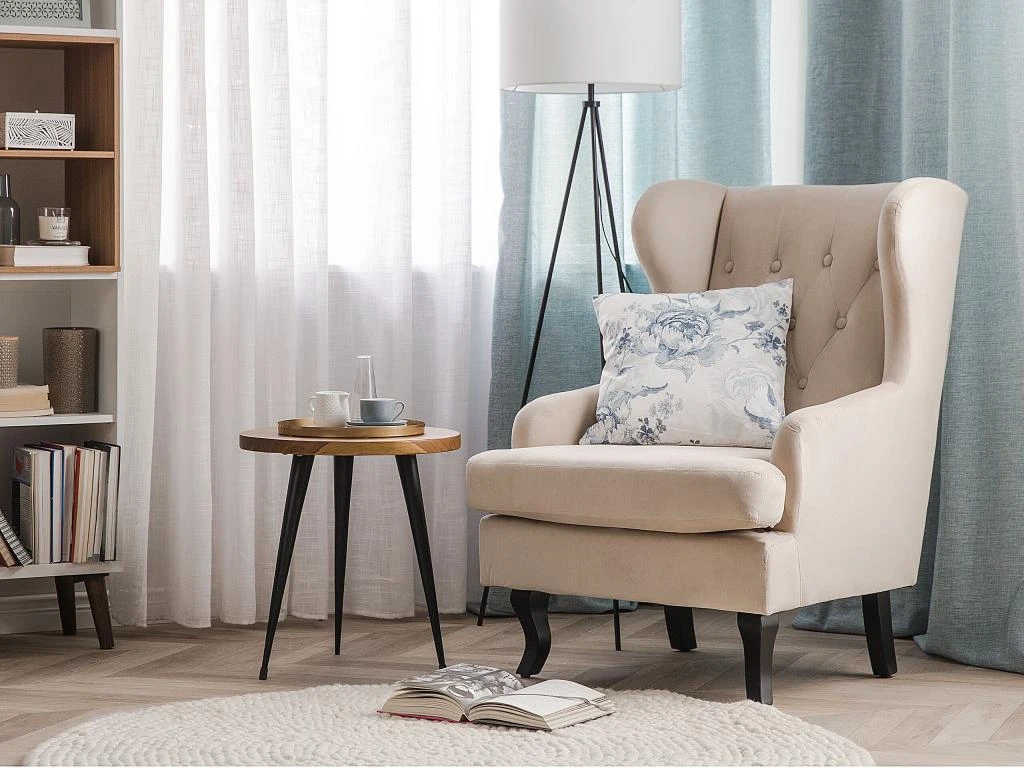 Fauteuil En Velours Beige ALTA 2 Fauteuil En Velours Beige ALTA – Image 2