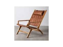 Fauteuil Teck/Cuir Tressé Cognac Avec Coussin - ESSAOUIRA -Deco.fr Soldes Boutique fauteuil 17628553