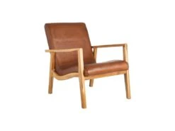 Fauteuil Teck Et Coussins Cuir Cognac - ESSAOUIRA N°3