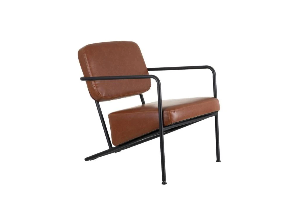 Fauteuil Vintage Métal/Simili Cuir Camel - NANEL 1 Fauteuil Vintage Métal/Simili Cuir Camel - NANEL