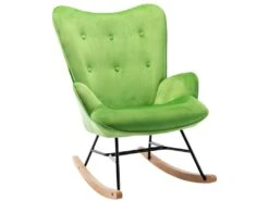 Fauteuil à Bascule Rocking Chair Bouton Décoratif En Tissu Velours Vert Confortable Et Design FAB10076