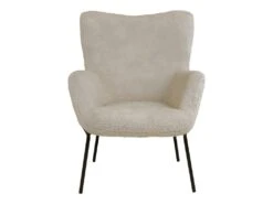 FINTRY - Fauteuil Imitation Laine Greige Et Piétement Acier Noir -Deco.fr Soldes Boutique fauteuil 18184991