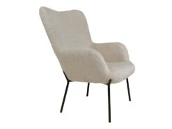 FINTRY - Fauteuil Imitation Laine Greige Et Piétement Acier Noir -Deco.fr Soldes Boutique fauteuil 18184993