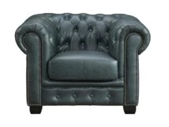 Fauteuil Chesterfield BRENTON 100% Cuir De Buffle Premium - Vert De Gris