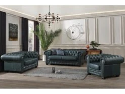 Fauteuil Chesterfield BRENTON 100% Cuir De Buffle Premium - Vert De Gris -Deco.fr Soldes Boutique fauteuil 1829583